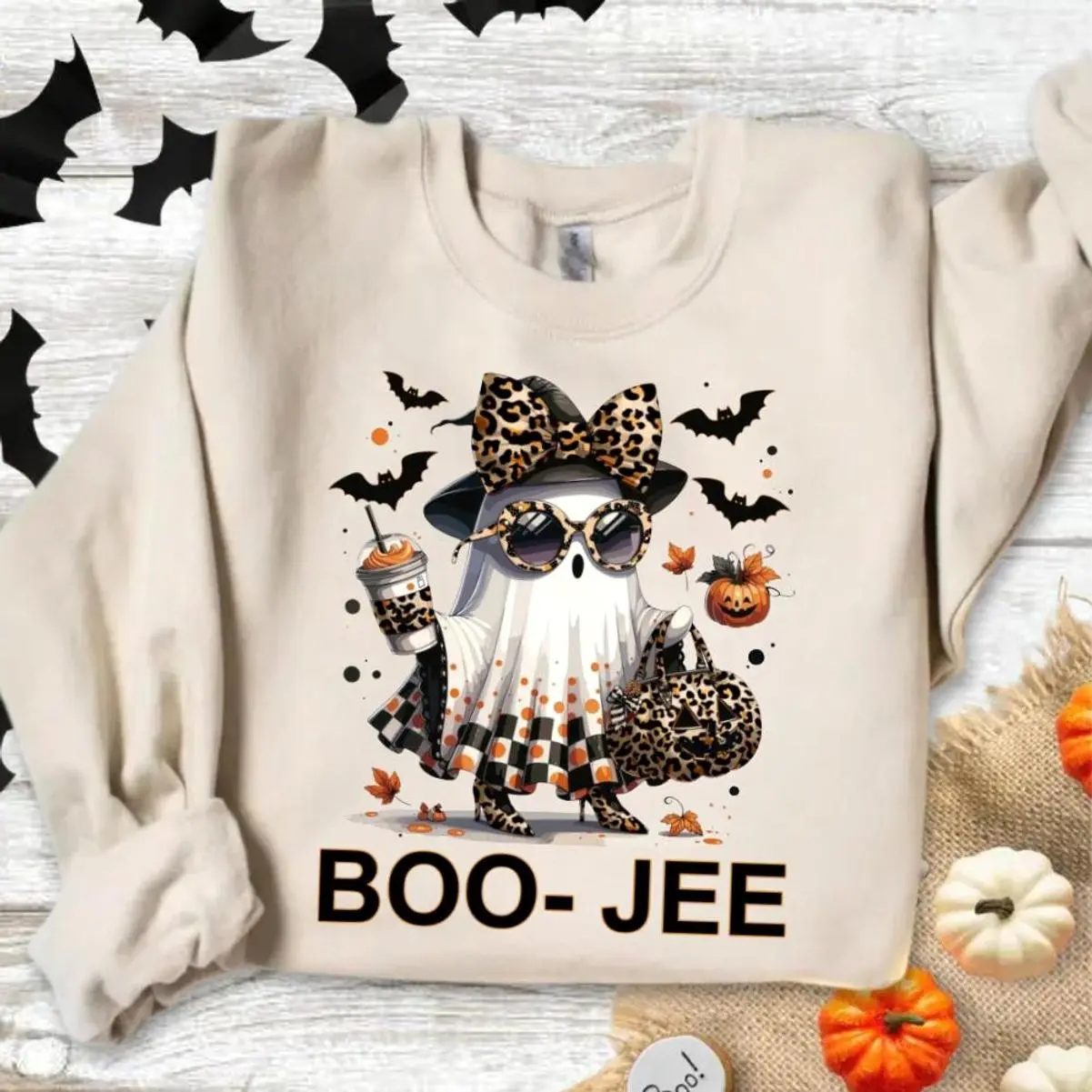 Boo Jee Ghost Halloween Shirt Boo Jee Leopard Ghost Tshirt Halloween Coffee Shirt Boujee Hoodie Spooky S Versatile Hoodie Sweatshirt for Men & Women