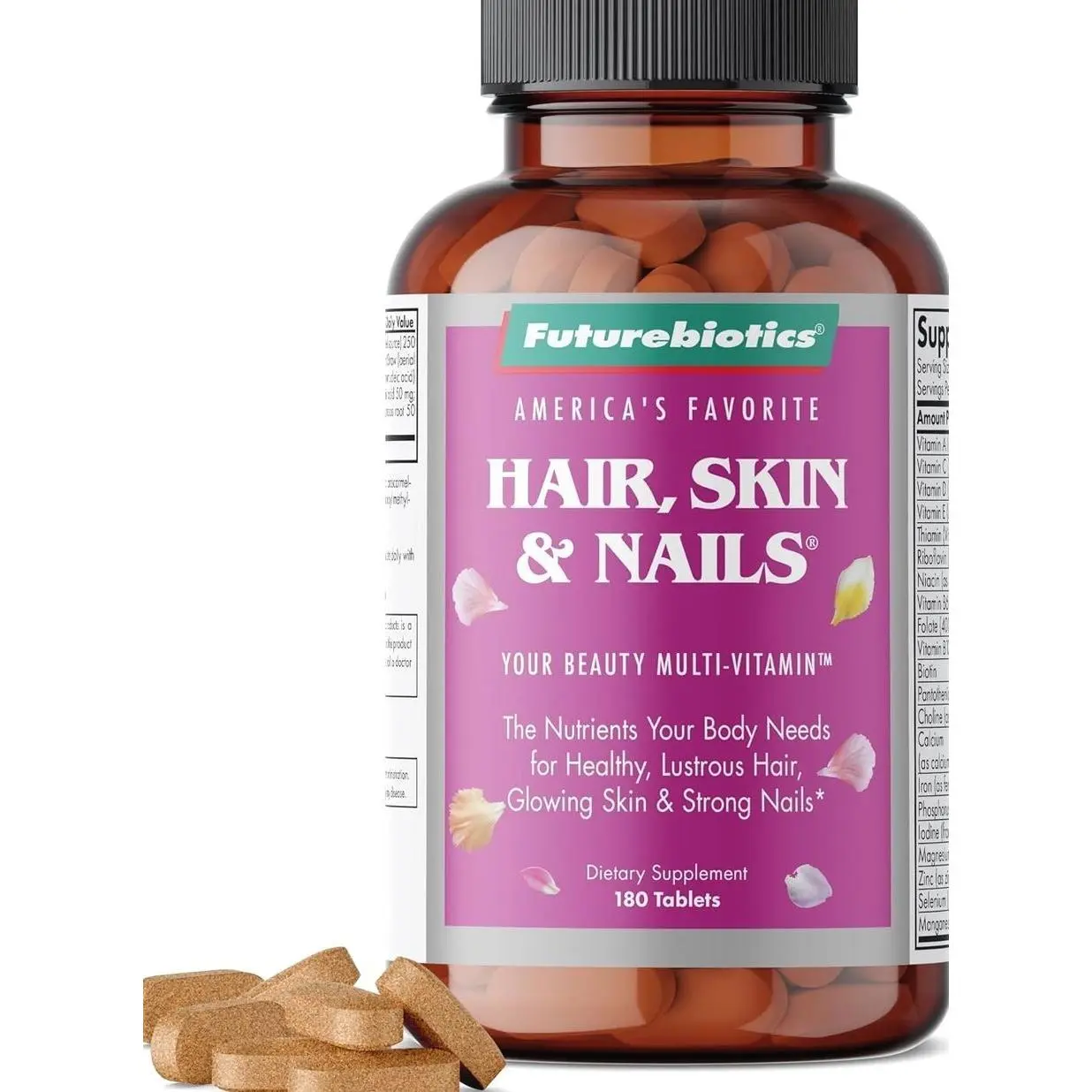 Futurebiotics Hair, Skin & Nails Beauty MultiVitamin with Biotin, Hair Vitamins and Skin Vitamins That Promote Healthy Hair and Nail, 180 Tablets