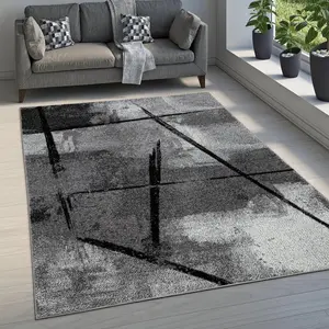 Grey Black Area Rug Mondial with Abstract Paint Effect
