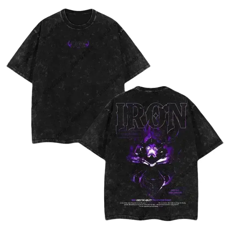 Solo Leveling Graphic T-Shirt for Men, Oversized Acid Washed Short Sleeve Top with Igris & Beru Print, Soft 230gsm Cotton, Tshirt