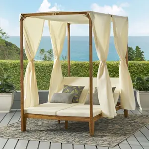 [SOIYELIFE] Outdoor Daybed Sofa Bed - Patio Lounge Chair with Waterproof Curtain, Adjustable Lounge Chair Design, Outdoor Seating with Two Adjustable Lounge Chairs Covered with Waterproof Plush Cushions, Suitable for Backyard/Garden