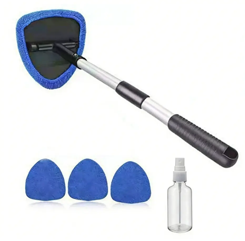 Adjustable Windshield Cleaner Squeegee Kit - Detailing Products, Interior Detailing Kit, Extendable Handle, 3 Microfiber Pads, Car Water Spot Remover, Easy Installation for Car & Home Use
