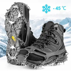 Crampons Ice Cleats Traction Snow Grips for Boots Shoes, Anti-Slip 19 Stainless Steel Spikes, Safe Protection for Ice Roads, Snowy Hiking, Fishing, Climbing, Climbing Gear