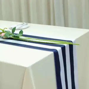 Satin Table Runner 12"x108" Navy Blue/White - Stripe Table Linen