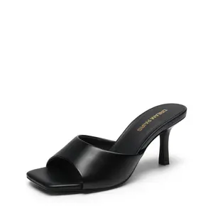 Dream Pairs Women's Square Toe Heeled Slide Sandals Chic Elegant Comfortable Party Heels Shoes for Girls Casual Office Slip-on Sandals