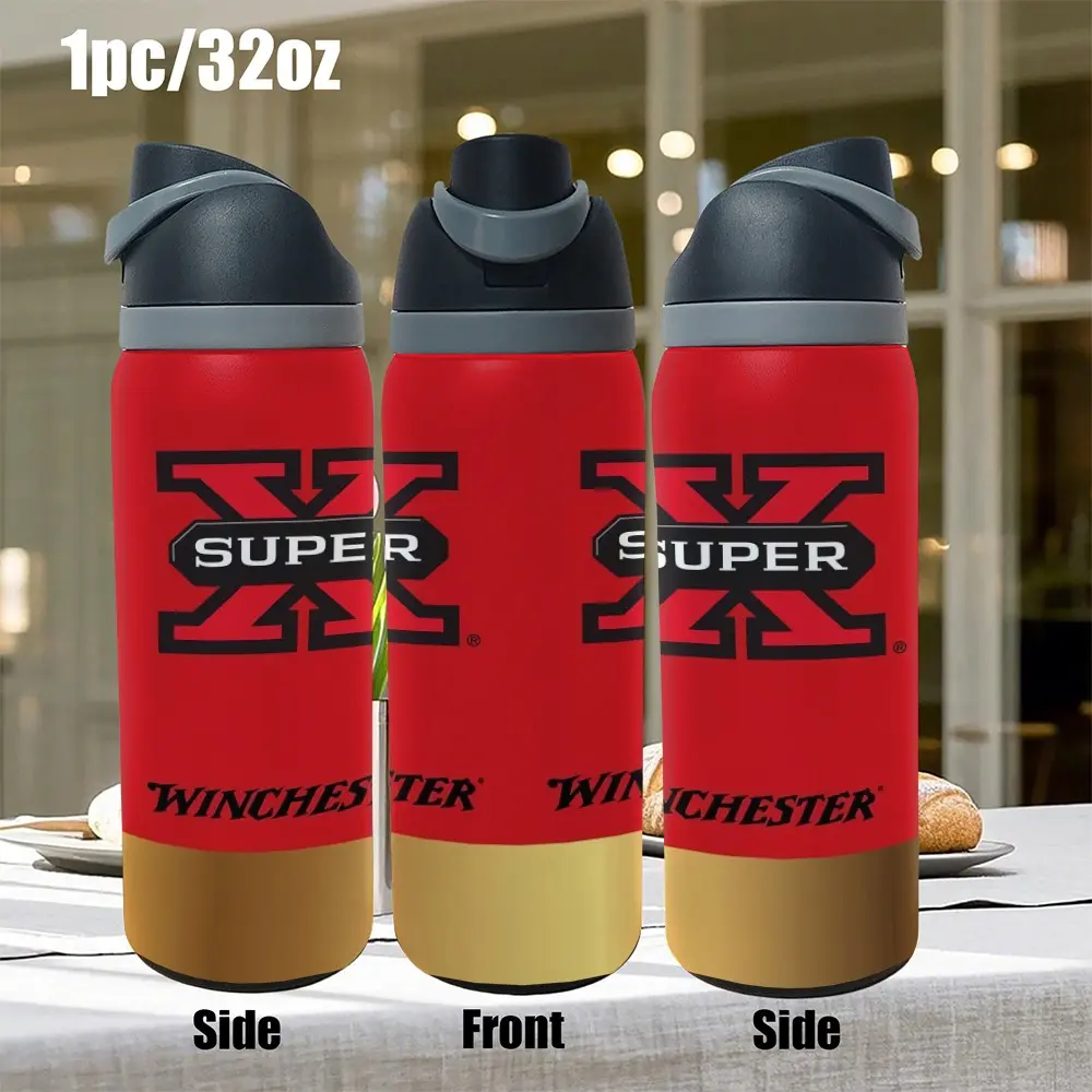 1pc 32oz Stainless Steel Insulated Mug, American Hardcore Remington Bullet-Shaped Portable Sports Mug, with a portable handle and spout, suitable for outdoor, indoor, and gym use, a personalized birthday/holiday gift