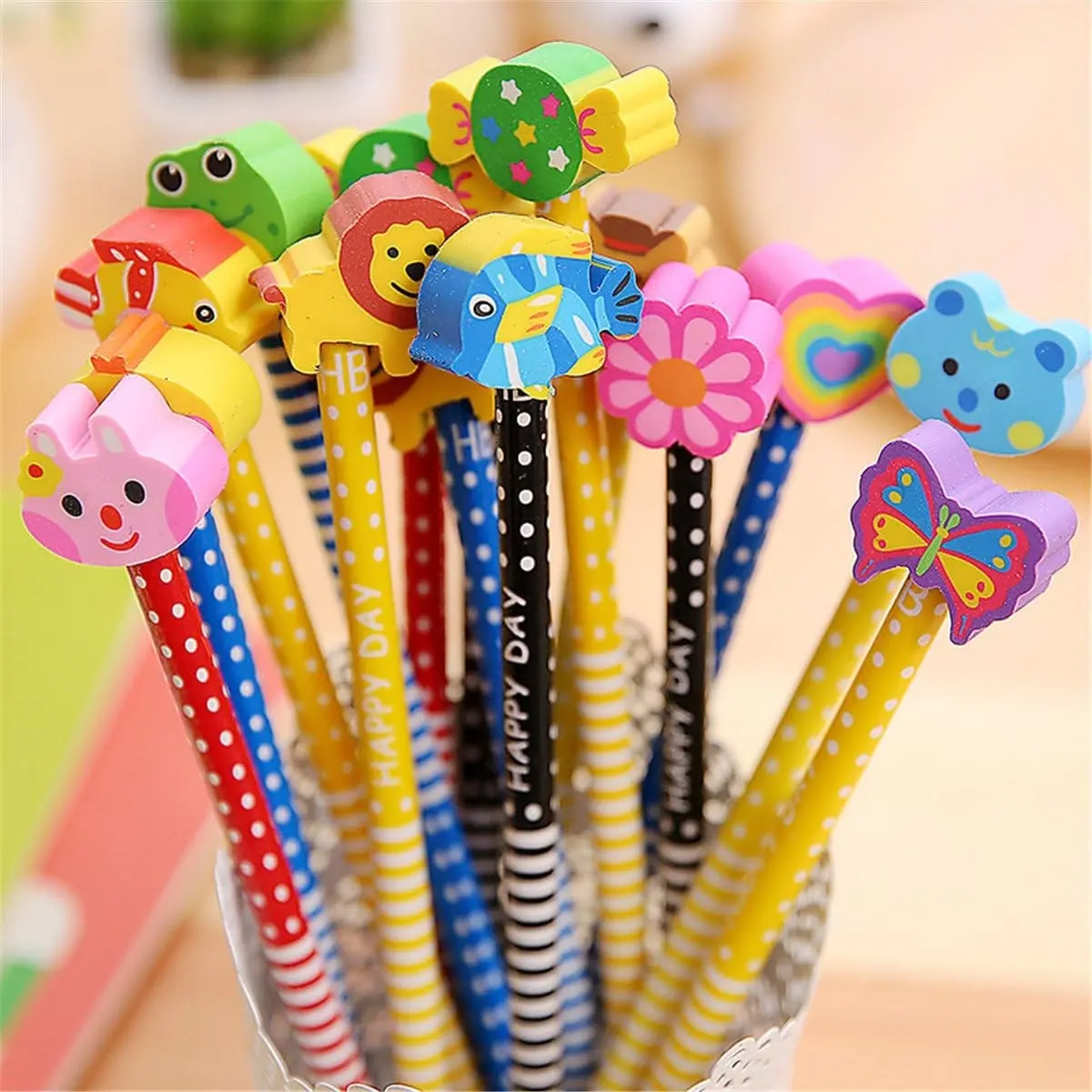 40 Pcs Colorful Random Cartoon Eraser Pencils, 7.28 Inch Long, Cute Design, Ideal for Office Learning, Classroom Supplies, Student Kids Gift Stationery, Office Supplies