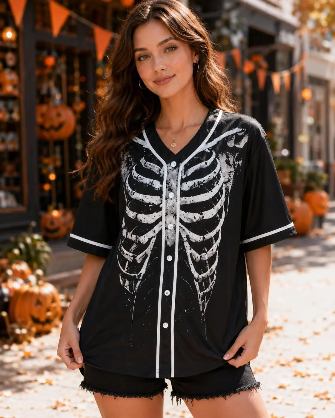 Women's Y2K Grunge Skeleton Jersey