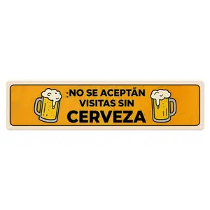 16×4 Inch "No Se Aceptan Visitas Sin Cerveza" Funny Metal Sign, Vintage Spanish Beer Aluminum Wall Decor, Pre-drilled Humorous Bar Sign for Home Man Cave, Novelty Gift for Beer Lovers
