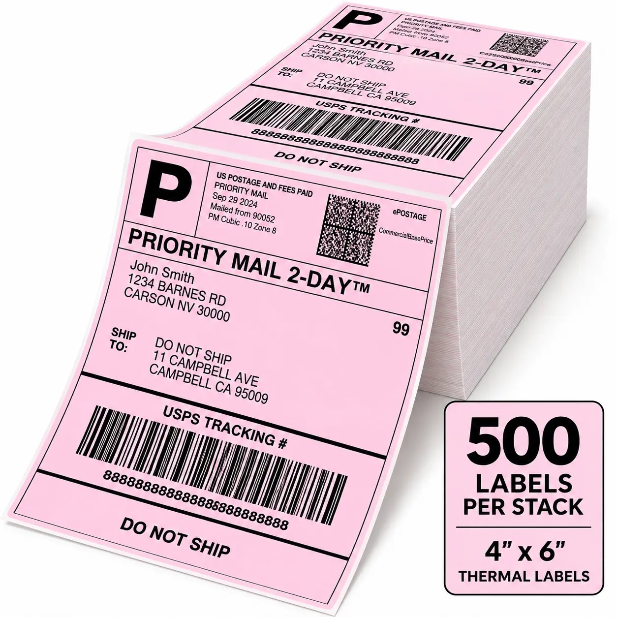 4x6 Thermal Shipping Labels – 500 Pink Labels for Shipping, Mailing & Barcode Printing