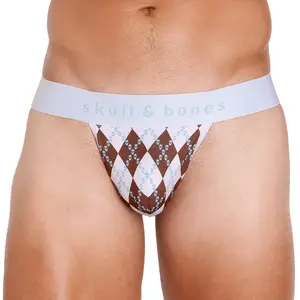 Skull Argyle Thong White
