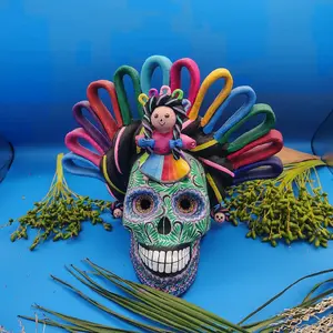 escultura de barro policromado decoracion a mano arte de Puebla México