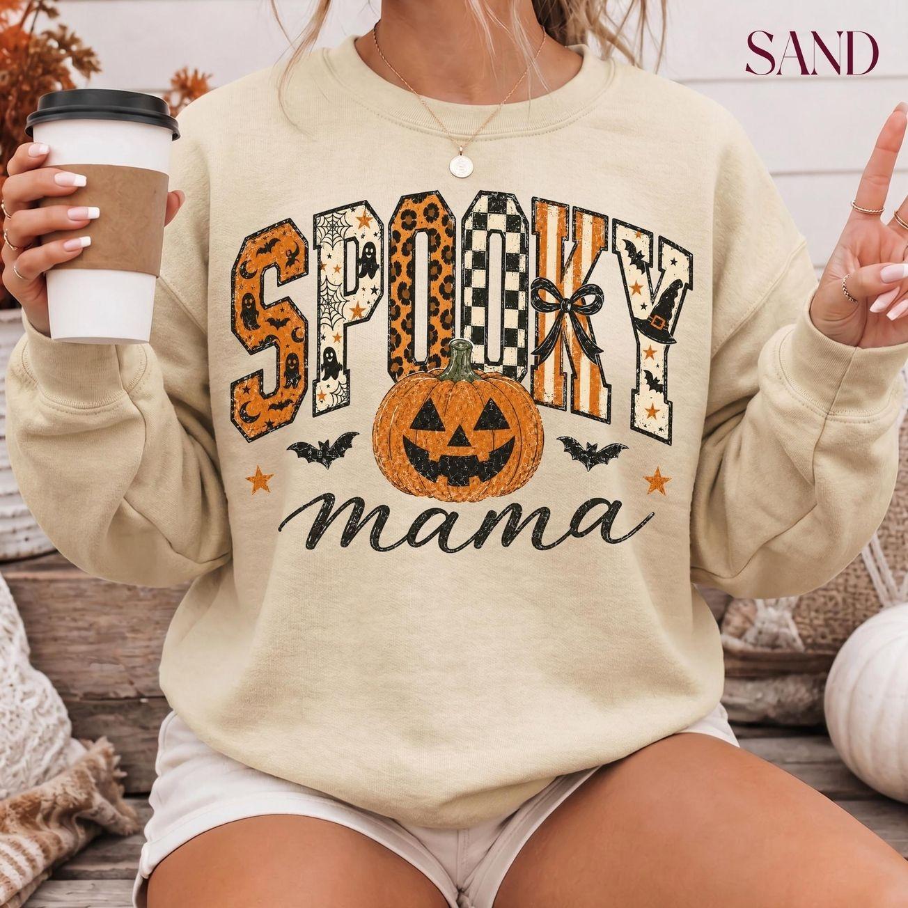 Spooky Mama Sweatshirt, Halloween Mom Crewneck, Spooky Season Graphic Pullover, Cute Fall Pumpkin Shirt, Vintage Halloween Mama Sweatshirt, Retro Spooky Season Outfit, Cute Fall Mom Sweater, Halloween Gift for Mom, Mom Halloween Apparel