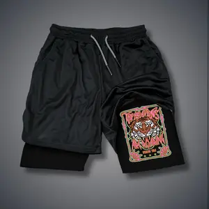 [Viral] 80s 90s Double-Layer Sports Shorts Graphic Shorts Black Camo Streetwear Shorts Men Outfits Men Vacation Outfits Shorts