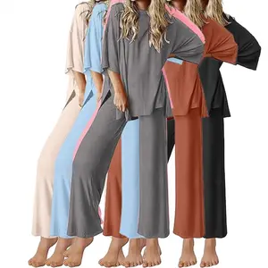 Lounge sets for women short sleeve tops and long pants soft comfy  set 2 piece outfits S-XXL women's  set pajamas Can be used with raincoat