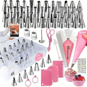 Cake Decorating Tool Set with Icing Tips, 50 Piping Bags, Cake Scraper, Kitchen Utensils, Includes Storage Box, DIY Baking Accessories, Pastry Decorative Kit