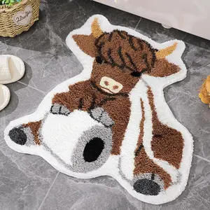 Highland Cow Bathroom Rug Western  Rug Cute Funny Bath Mat Decorative Western Bathroom Mat  Farmhouse Highland Decor for Entrance  Kitchen Bedroom, 24 Inch