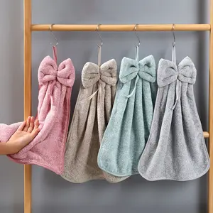 Super Soft Cozy Coral Fleece Hanging Hand Towels, Quick Drying & High Absorbency, Bathroom Accessory, Perfect Decorative Bathroom Decor, Reusable Festival Christmas Gift Idea