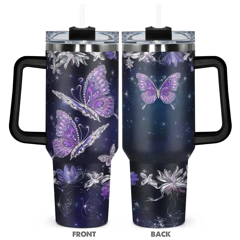 Butterfly Pattern Tumbler, 1 Count Stainless Steel Water Bottle, Insulated and Durable Water Bottle, Gift for Any Occasion, Drinkware