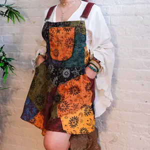 Boho Patchwork Celestial Romper Handmade Hippie Overalls with Pockets Festival Clothing Cotton Jumpsuit Whimsy Witchy Fairycore Cottage Core Outfit Colorblock Design