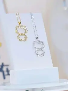 Elegant Sanrio Hello Kitty Pendant Necklace, Sparkling CZ Necklace, Dainty Necklace, Fashion Stainless Steel with Shiny Synthetic Gemstone, Wedding and Daily Wear
