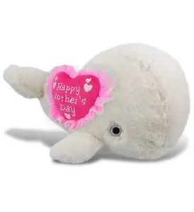 DOLLIBU 13" Large White Polyester Whale Stuffed Toy - Super-Soft Ocean Theme Plush Toy with Embroidered Heart, Ideal for Mother's Day Gifts