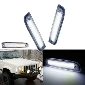2PCS Clear Lens White LED Front Side Marker Lights For Jeep Cherokee 1997 1998 1999 2000 2001 Replace OEM 55055146, 55055147, CH2550118, CH2551118