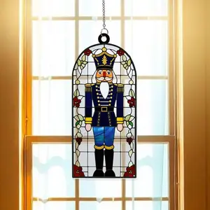 Glossy Metal Christmas Nutcracker Acrylic Window Hanging Ornament - Light, Colorful Glass Suncatcher for Windows, Wall, Custom-Shape Home Garden Decor Gift