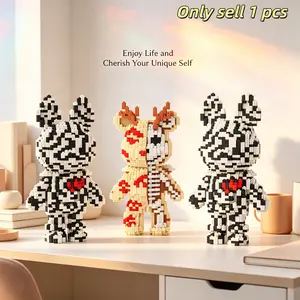 Multicolor Zebra Heart Bear 3D Puzzle Building Blocks, Home Office Decor, Party Decoration, Ideal Gift for Holidays, Unisex Craft Kit