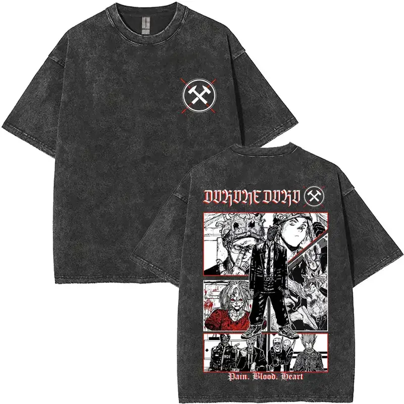 Dorohedoro Kaiman Vintage Washed Graphic Tee, Unisex Y2K Gothic Hip Hop Aesthetic Oversized Cotton Casual Streetwear Tops