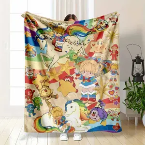 Rainbow Brite Flanel Fleece Blanket Star Buddy Print Super Soft & Cozy Vibrant Rainbow Colors Perfect for Sofa Bedding Couch Gifts Travel Home Decor Kids Room Alternatives.