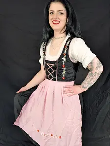 Dirndl World Dirndl Dress October Fest Women's Traditional Oktoberfest Costume pink Cotton Blend Ruffled Braids Adjustable Apron Comfortable Fit Crew Neck