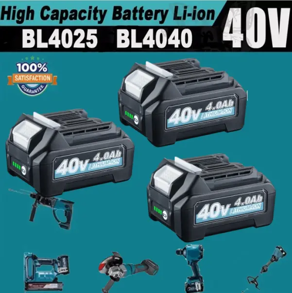 36V (40V Max) 4000mAh Lithium-Ion Batteries with Cells, Impact-Resistant Durable Black Design, No Memory Effect, Compatible with Makita BL4050 & MTL1810G Cordless Tools, for Home Improvement & Solar-Wind Power Charge Controllers
