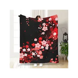 Black Night Cherry Blossom Blanket - Suitable Bed, Sofa, Chair, Living Room Decor.Soft, Comfortable, Warm, Lightweight Blanket, Travel And Camping, All-Season Use