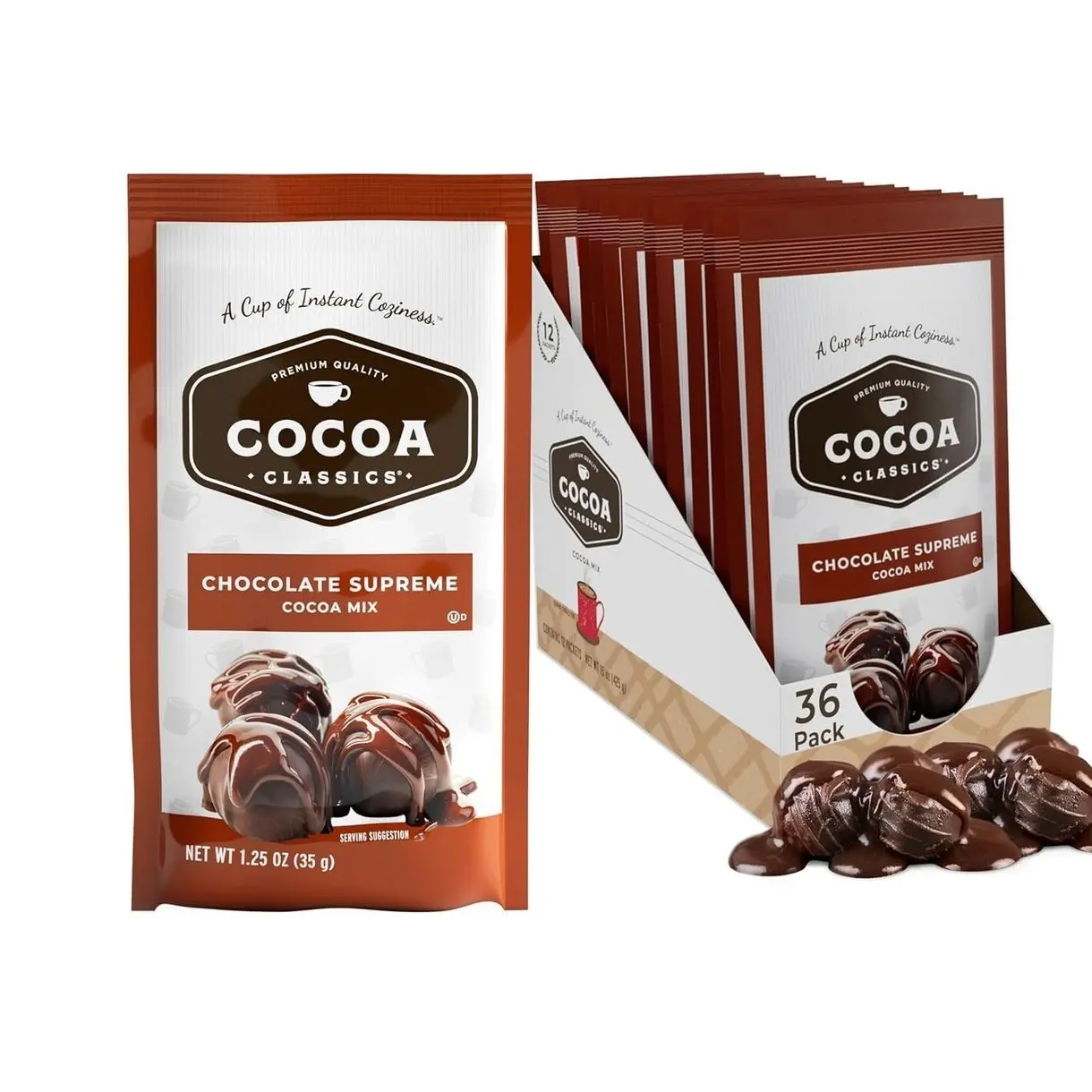 Cocoa Classics Chocolate Supreme Cocoa Mix, Hot Chocolate, Made with Nonfat Milk, Just Add Hot Water, Make Hot or Iced Cocoa, Gluten Free & Kosher Dairy Friendly, 1.25oz Packets (Pack of 36)