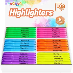 Highlighters, Chisel Tip Dry-Quickly Highlighter Markers, 108 Count 6 Assorted Colors Bulk Pack for Adult Kids, Office Classroom Must Have School Supplies for Teachers