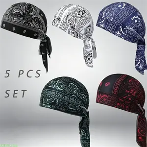 5 Pack Classic Paisley Bandana Do Rag, Stretch Sweatproof Soft Fabric Pre Tied Skull Head Wrap In Assorted Colors, Lightweight Sports Headscarf For Motorcycle Running Gym And Daily Hair Protection