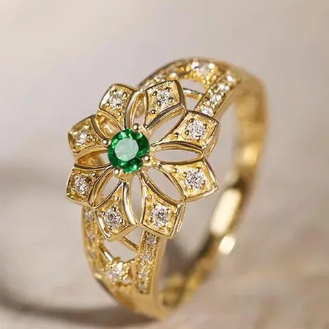 Temperament Flower Design Hollow Out Rhinestone Decorated Elegant Exaggerated Ring, Fashion Accessories for Women for Party, Daily Clothing Decor, Trendy All-match & Exquisite Jewelry for Birthday Gift, Fashionable Jewelry, Beautiful Rings