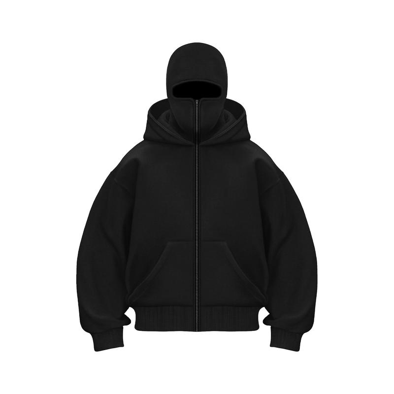 Men's Balaclava Hoodie Jacket Zip Up Fashion Double Layer Hip Hop Outerwear Y2K Clothing for Men and Women 100% Polyester Fiber Long Sleeve Medium Length Casual Daily Wear