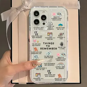 Cartoon Slogan Print Transparent Mobile Phone Case, Suitable for iPhone 11/12/13/14/15/15pro/15 Plus/15 Promax/16/16PRO/16PLUS/16PROMAX