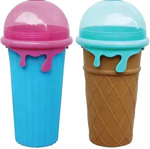 Slushy Maker Cup Quick Frozen Magic Slushie Cup Double Layer Squeeze Ice Cup Portable Smoothie Cup with Lid and Straw Reusable DIY Frozen Drink Cup Summer Party Gift for Kids Family Friends
