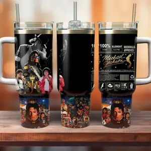 Michael Jackson 20oz 40oz Tumbler with Handle - King of Pop Stainless Steel Insulated Cup Thriller Moonwalk Fan Gift, Music Legend Fan Gift