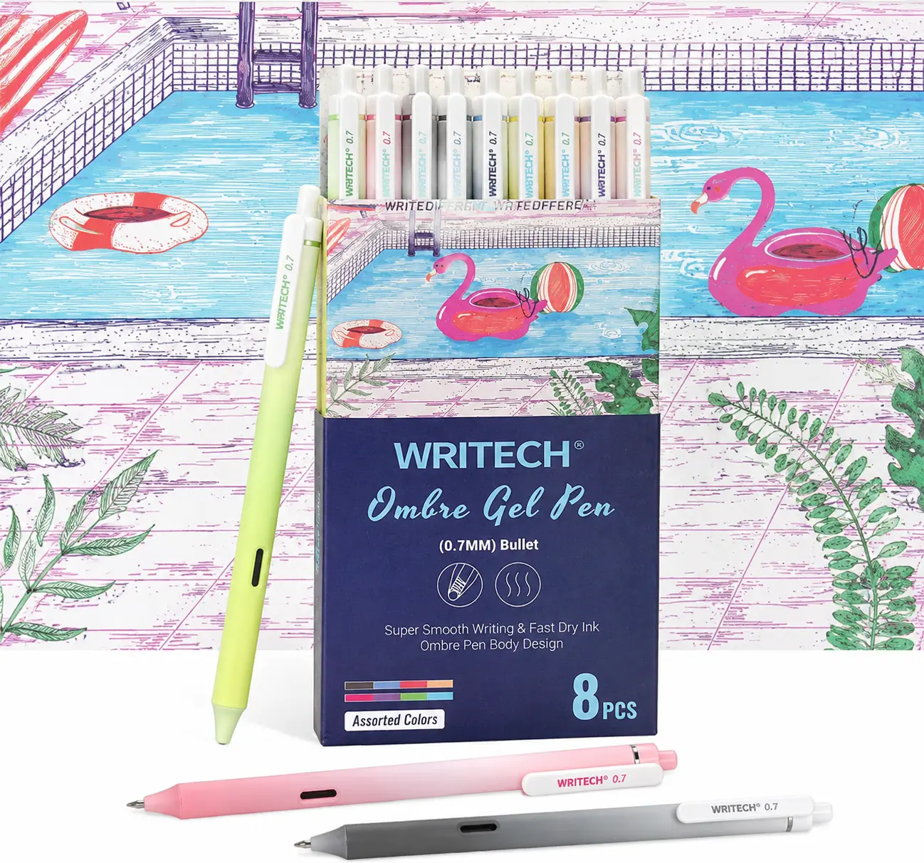 Fine Point Gel Pens, 8 Pack Multicolor Retractable Pens 0.7mm Medium Point Smooth Writing Ink Pens for Journaling, Coloring, Notes, Gradient Barrel, Quick Dry No Smudge