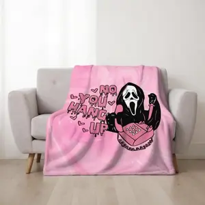 Soft Funny Throw Blanket No You Hang Up Pink Horror Ghost Fleece Cozy Lightweight Thick Fuzzy Plush Blankets Throws- Halloween Valentine's Day Gifts For Bedroom Bed Sofa