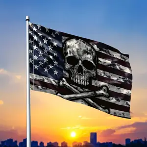 The American flag combines the classic stars and stripes with the weathered skull and crossbones of a pirate. With its rebellious nautical style, it celebrates America's fearless spirit of freedom and is suitable for year-round use to express strong