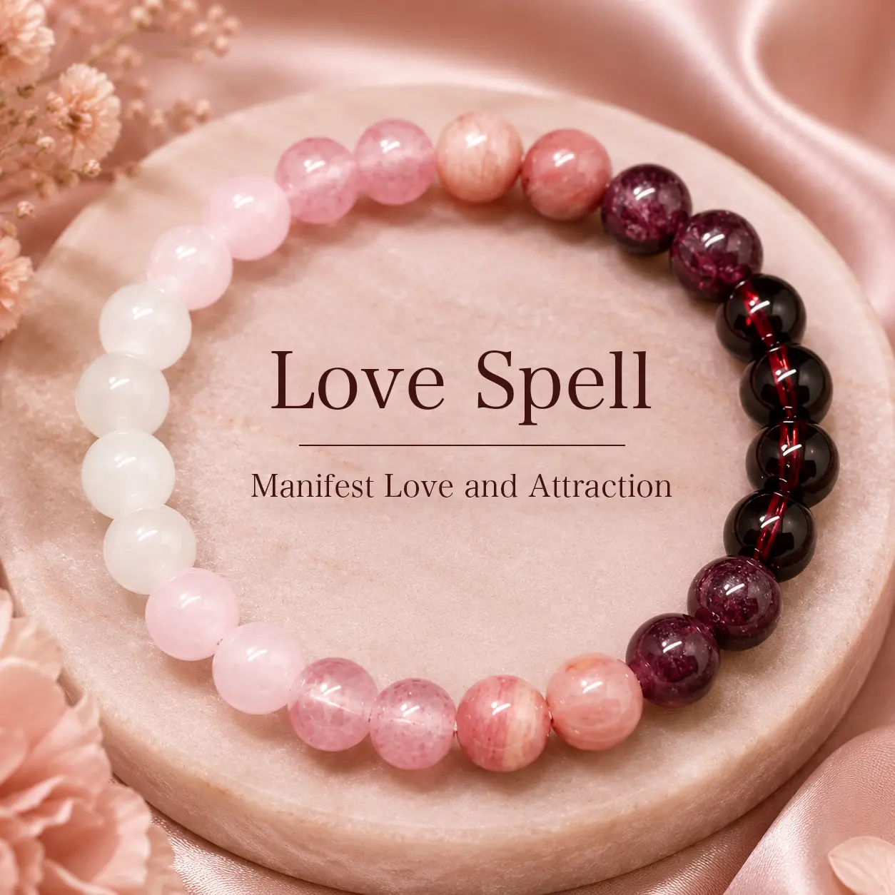 Love Spell Crystal Bracelet, Pink Gradient Beaded Stretch Bracelet for Love Manifestation Attraction Spiritual Healing