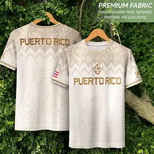 Puerto Rico Soccer Jersey 2026 White Gold Luxury Chevron Zigzag All Over Print Unisex Fan Shirt Greek Key Cuff Streetwear Casual Oversized Tee Fall Winter Spring Sport