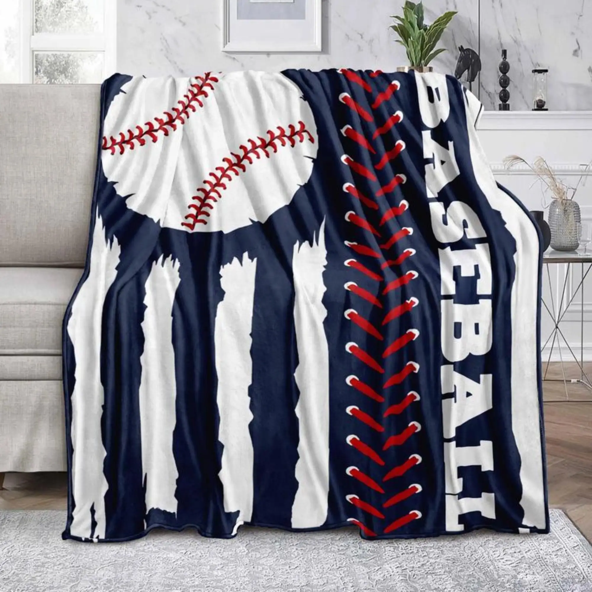 “Soft Baseball Pattern Flannel Throw Blanket for Kids, Casual Sports Nap Blanket, Warm and Comfortable Throw for Home, Travel, Camping”