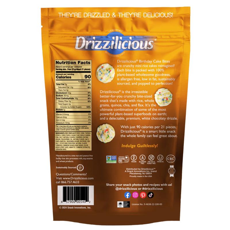 Drizzilicious Birthday Cake Mini Rice Cakes - Gluten-Free, Vegan, Crunchy & Healthy Snack, 90 Calories per Serving, 4 oz