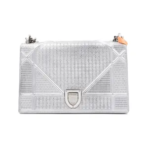 Pre-owned Dior Leather Crossbody Bags Metallic Silver Micro Cannage Medium JM PTPT059
